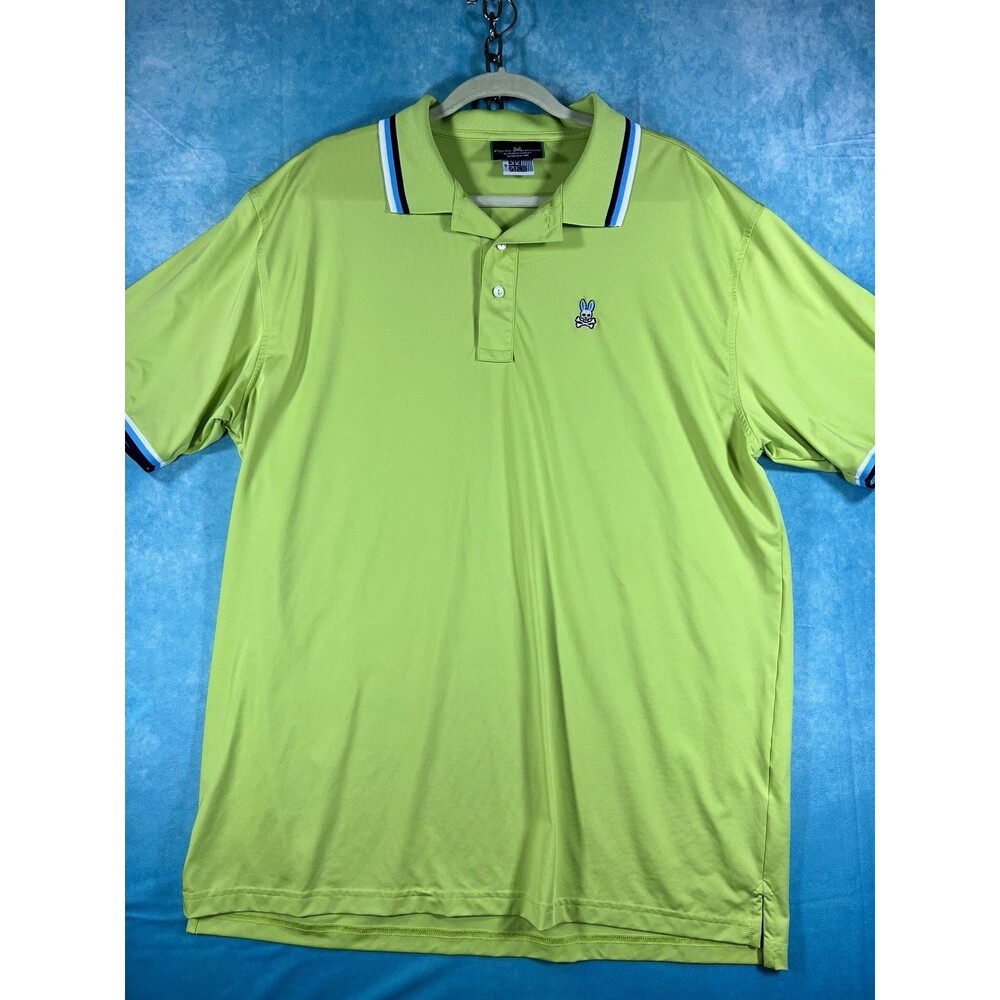 Psycho Bunny Men’s 3XL Big & Tall Green Solid Stretch Golf Polo Shirt